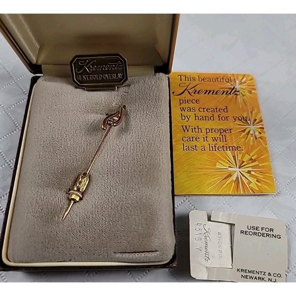 Krementz & Co Wishbone Jewelry Stick Pin 14KT Yellow Gold Overlay Crystal VTG - Picture 11 of 16